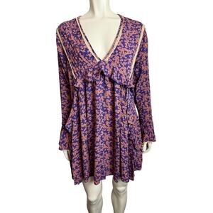 Free People Like You Best Ditsy Floral Dress; purple and orange floral L